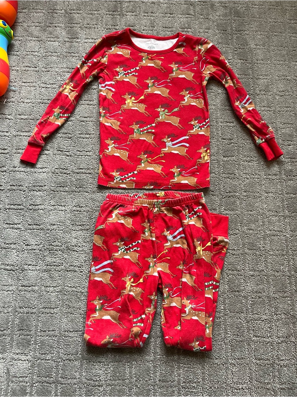 Kids Janie & Jack Reindeer Print Red Holiday Pajama Set